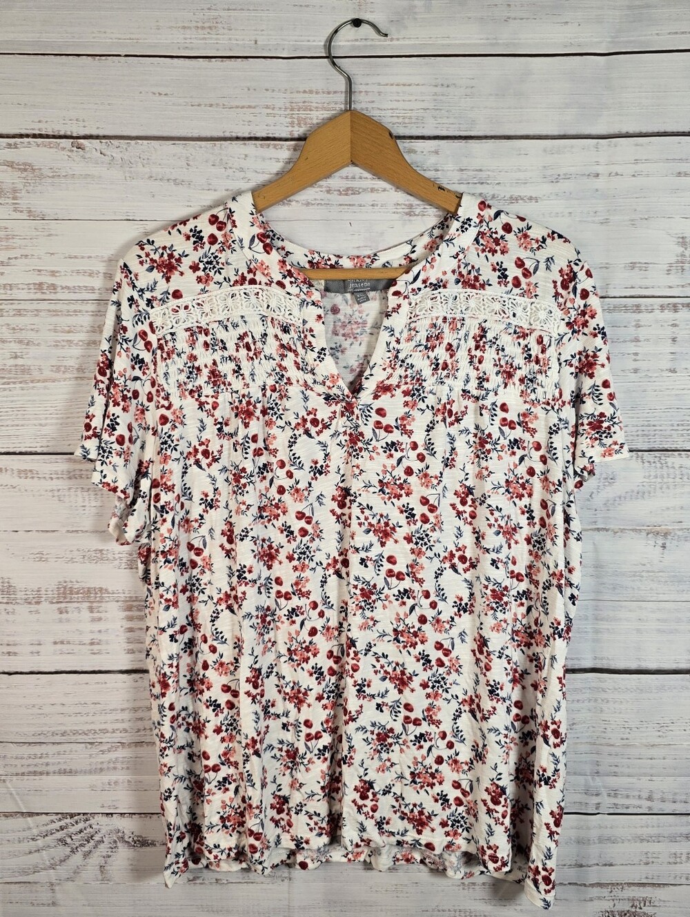 Berkley Jensen XXL Floral Peasant Top Lace Detail Boho Cottagecore - Picture 1 of 4